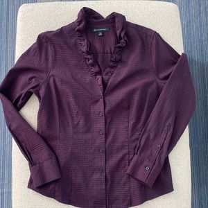 Brooks Brothers Burgundy Ruffled Button Down Shirt
